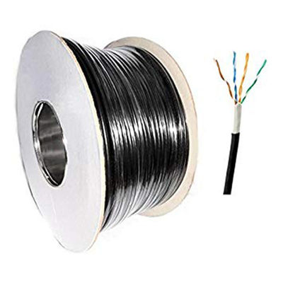 Buy Outdoor UTP CAT5E Cable 24AWG Solid PE+PVC 500FT Black Outdoor Waterproof Cable online manufacture